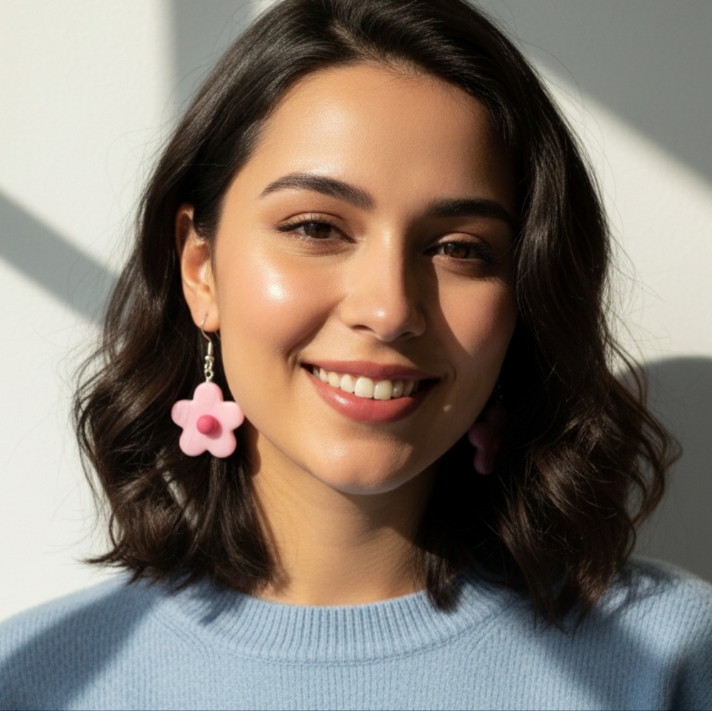 Pink Flower Earrings